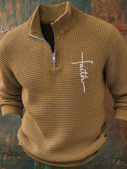 Men's Faith Geometric Zipper Stand Collar Sweater
