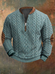 Men's Vintage Knit Print Zip-Up Sweatshirt