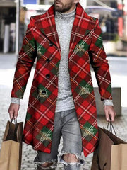 Men's Fashionable Christmas Element Printed Woolen Coat