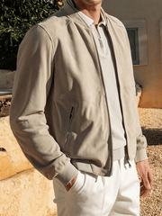 Men's Retro Solid Color Casual Open Pocket Zipper Stand Collar Jacket