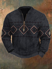 Men's Vintage Print Casual Zipper Sweatshirt