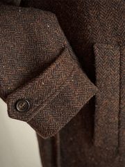 Men's Classic Herringbone Pattern Single-Breasted Open-Pocket Design Casual Woolen Coat (Belt Included)