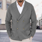 Men's Solid Color Double Breasted Suit Collar Knitted Cardigan