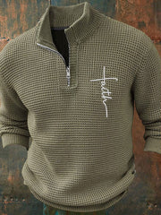 Men's Faith Geometric Zipper Stand Collar Sweater