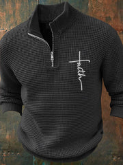 Men's Faith Geometric Zipper Stand Collar Sweater