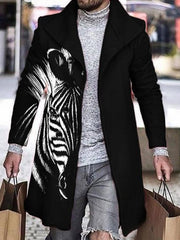 Men's Fashionable Black And White Contrast Zebra Print Woolen Coat