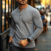 Men's Blended Vintage Long Sleeve Henley T-Shirt