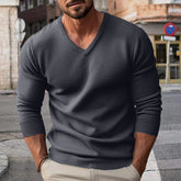 Men's Solid Color Casual V-Neck Sweater
