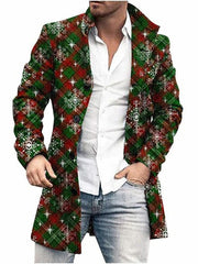 Men's Fashionable Christmas Element Printed Woolen Coat