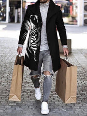 Men's Fashionable Black And White Contrast Zebra Print Woolen Coat