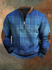 Men's Vintage Knit Print Zip-Up Sweatshirt