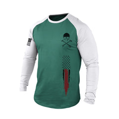 SKULL USA FLAG 100% COTTON RAGLAN GRAPHIC LONG SLEEVE T-SHIRT