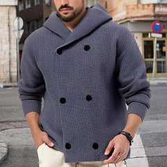 Men's Solid Color Double Breasted Hooded Sweater