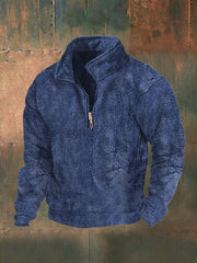 Men's Printed Fur Collar Patchwork Sweatshirt