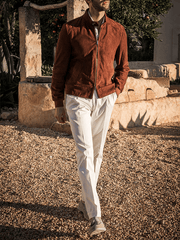 Men's Retro Solid Color Casual Open Pocket Zipper Stand Collar Jacket