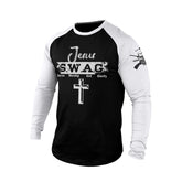 JESUS S.W.A.G CROSS 100% COTTON RAGLAN GRAPHIC LONG SLEEVE T-SHIRT