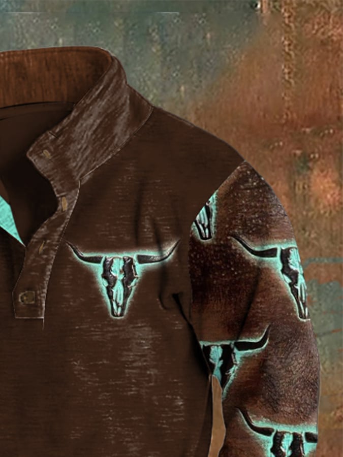 Men's Fleece Vintage Hunting Deer Stand Collar Sweatshirt
