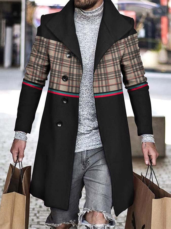 Men's Check Print Long Blazer