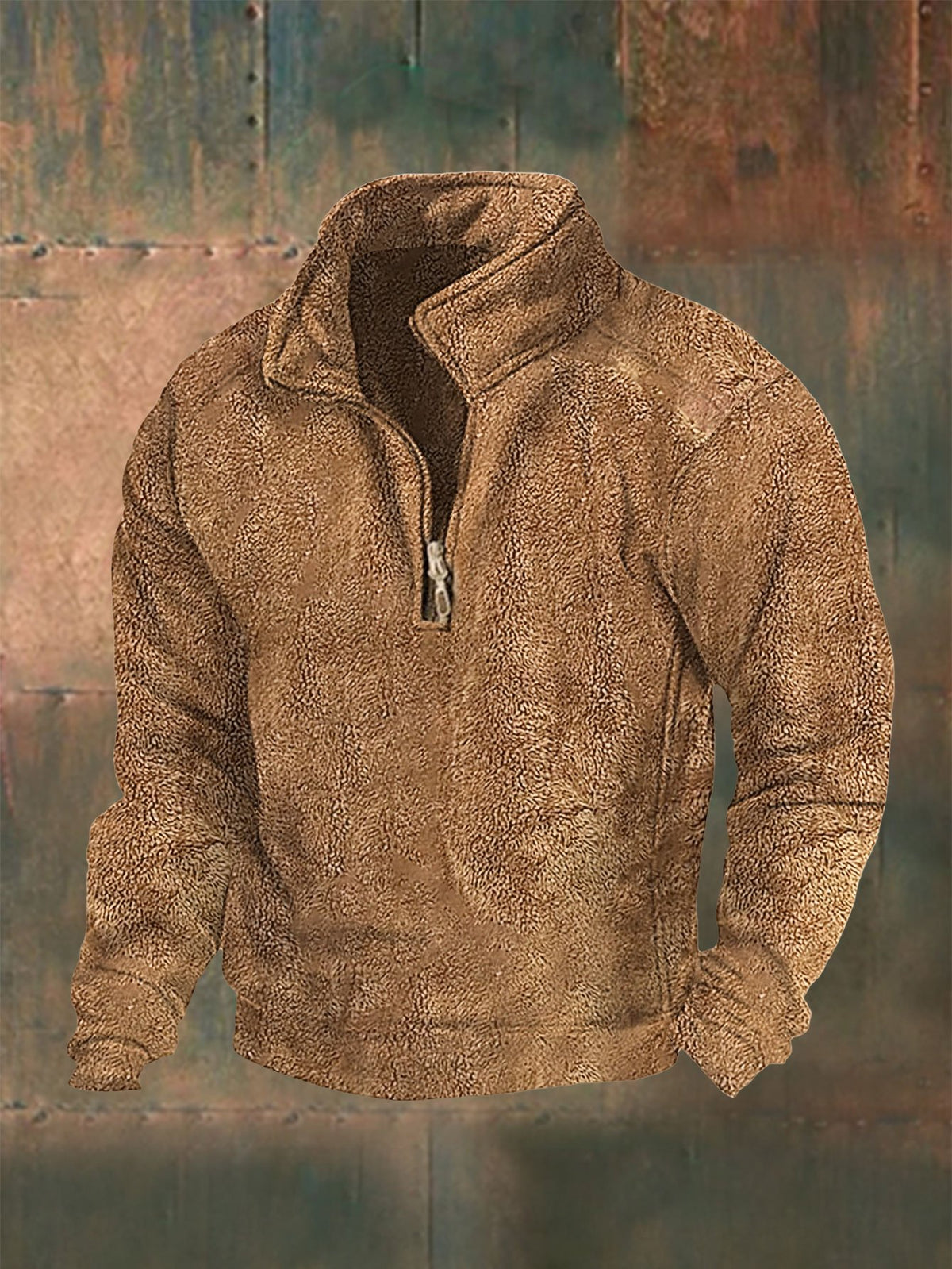 Men's Printed Fur Collar Patchwork Sweatshirt