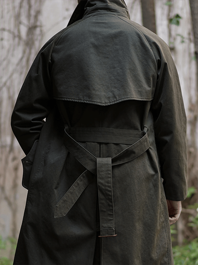 Men's Business Loose Fit Button Belt Casual Trench Coat