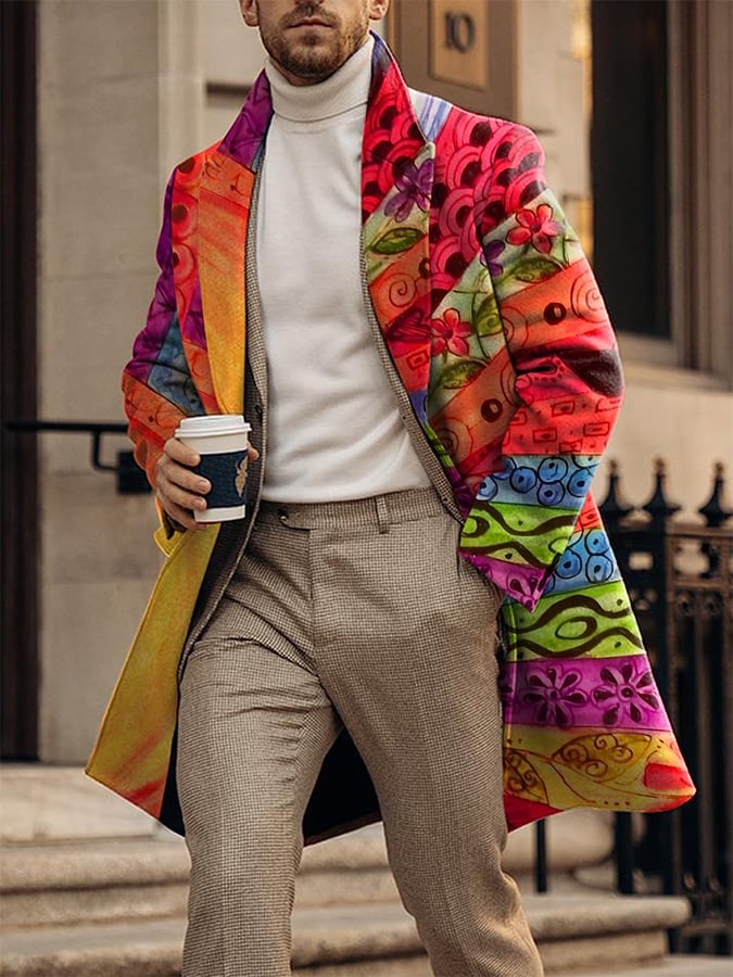 Men's Retro Casual Contrast Color Wool Coat