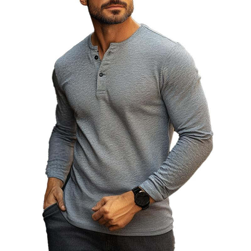 Men's Blended Vintage Long Sleeve Henley T-Shirt