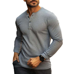 Men's Blended Vintage Long Sleeve Henley T-Shirt