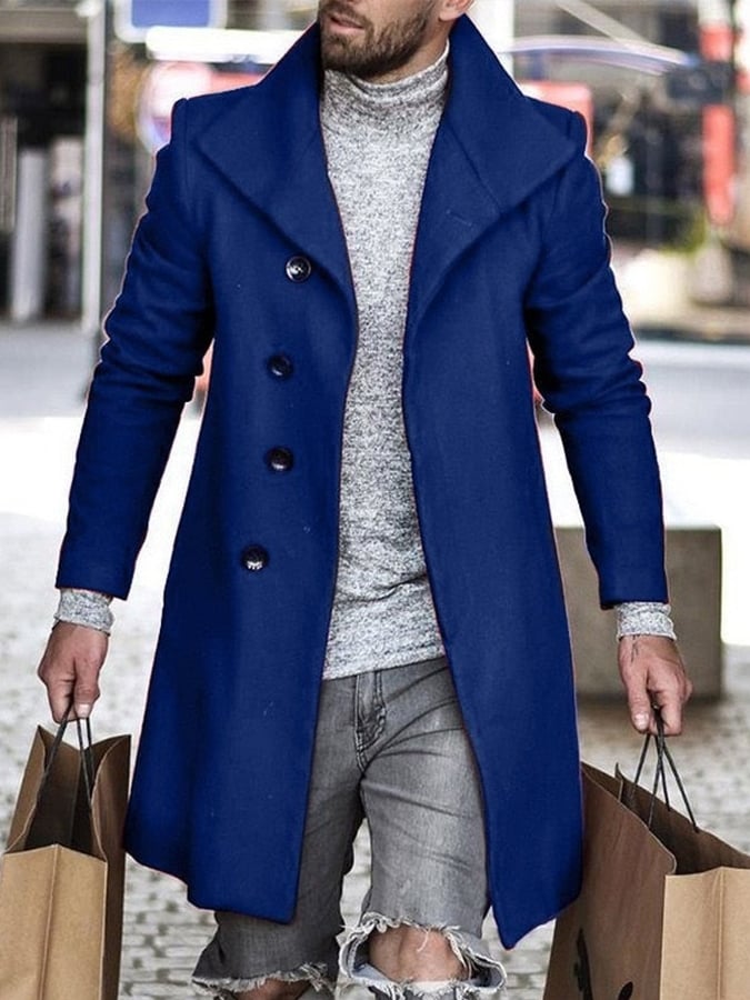 Men's Mid-length Large Lapel Buttoned Coat
