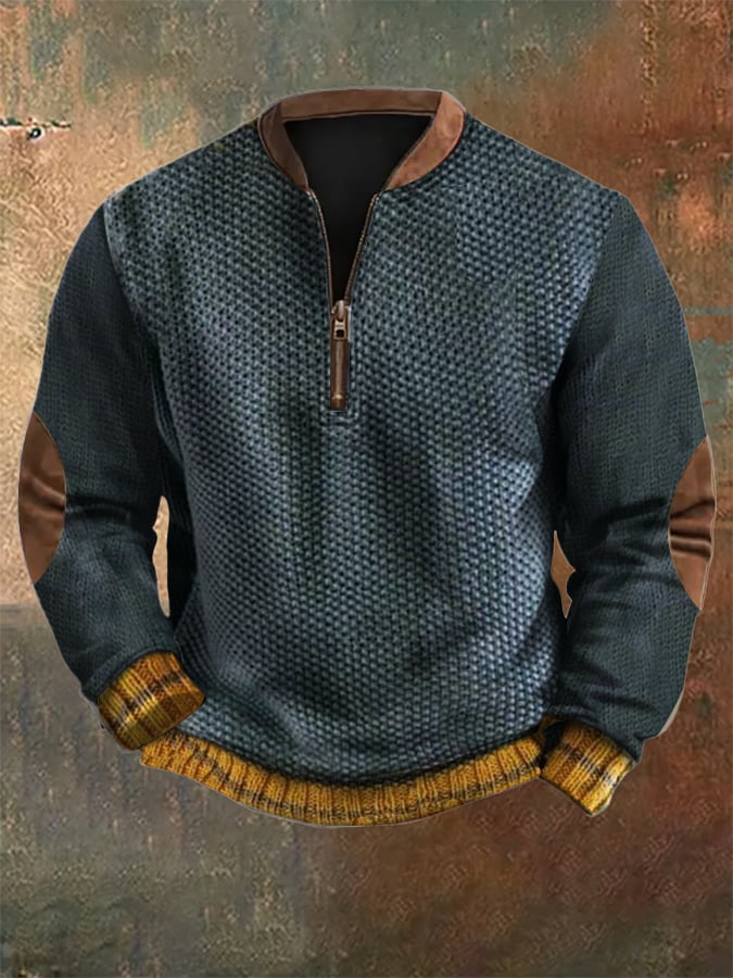 Men's Vintage Knit Print Zip-Up Sweatshirt