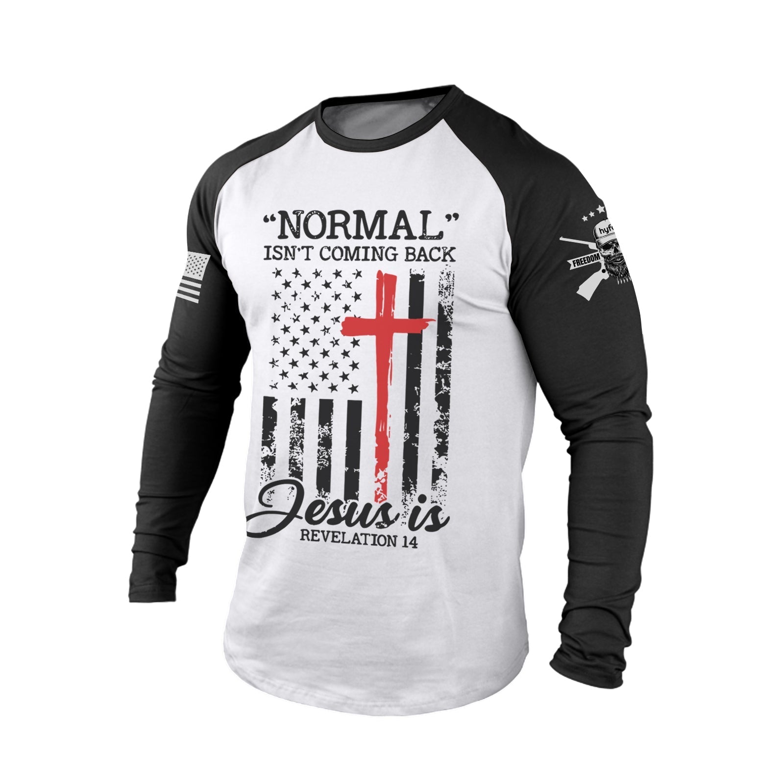 NORMAL USA FLAG CROSS 100% COTTON RAGLAN GRAPHIC LONG SLEEVE T-SHIRT