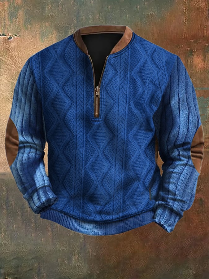 Men's Vintage Knit Print Zip-Up Sweatshirt