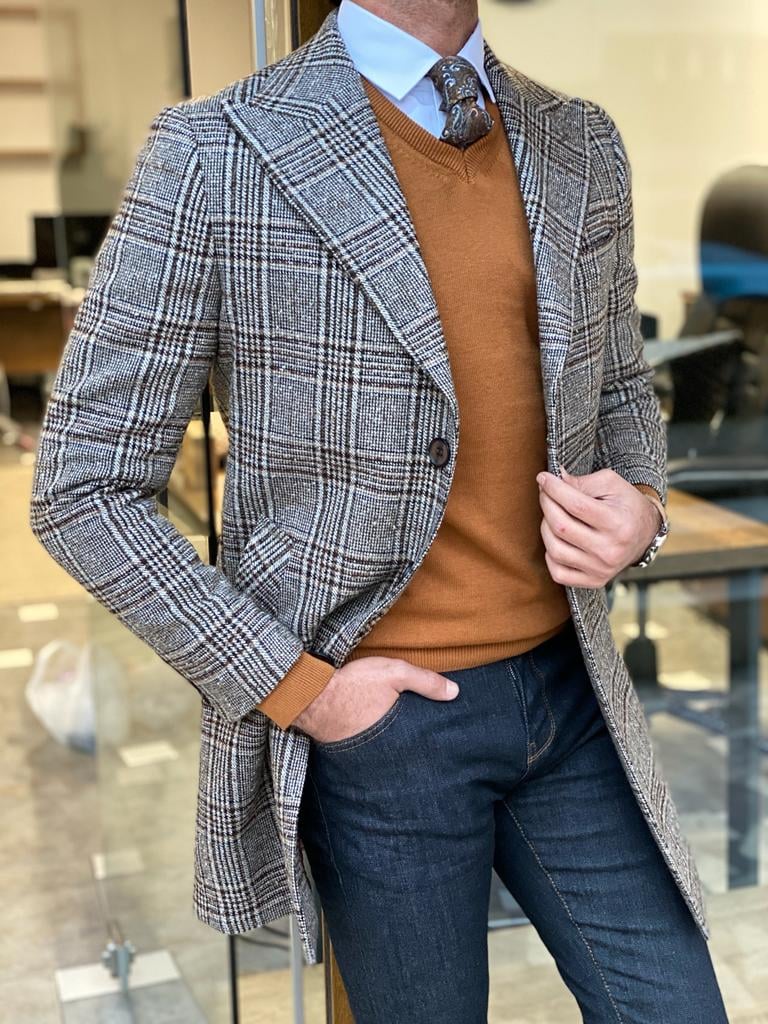 Men's Vintage Plaid Coat