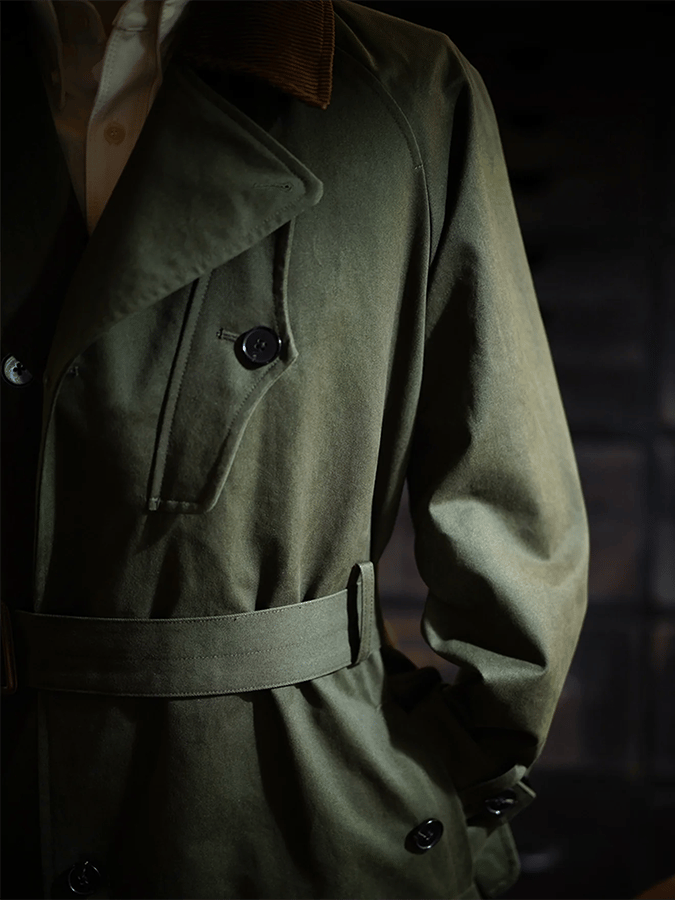 Men's Business Loose Fit Button Belt Casual Trench Coat