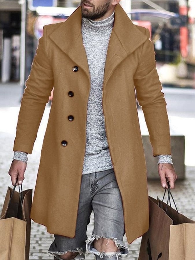 Men's Mid-length Large Lapel Buttoned Coat