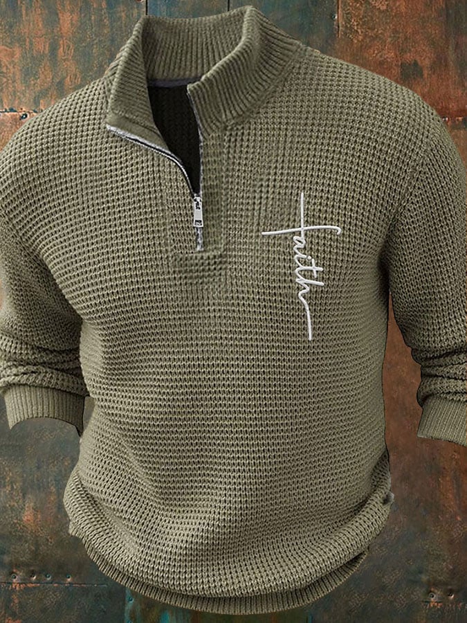 Men's Faith Geometric Zipper Stand Collar Sweater