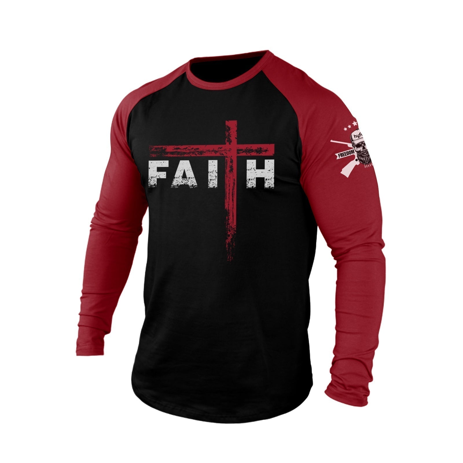 FAITH CROSS  100% COTTON RAGLAN GRAPHIC LONG SLEEVE T-SHIRT