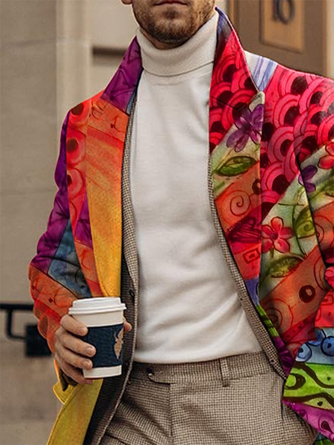 Men's Retro Casual Contrast Color Wool Coat