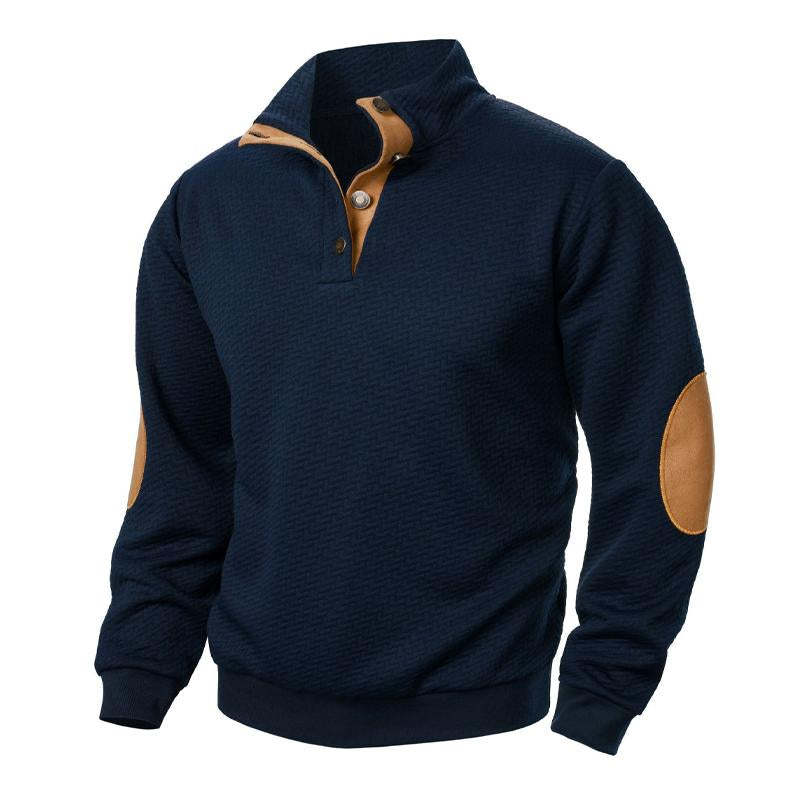 Men's Stand Collar Colorblock Casual Jacquard Sweatshirt