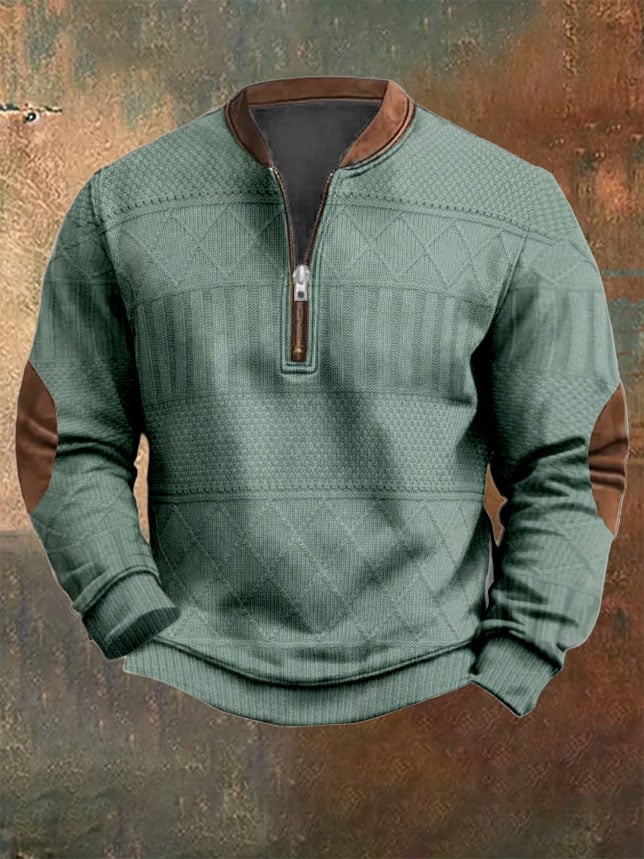 Men's Vintage Knit Print Zip-Up Sweatshirt