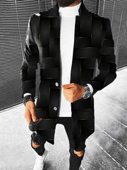 Men's Gold Line Textured Lapel Long Coat