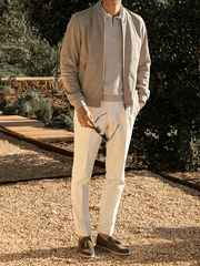 Men's Retro Solid Color Casual Open Pocket Zipper Stand Collar Jacket