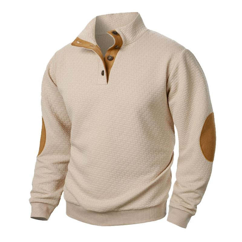 Men's Stand Collar Colorblock Casual Jacquard Sweatshirt