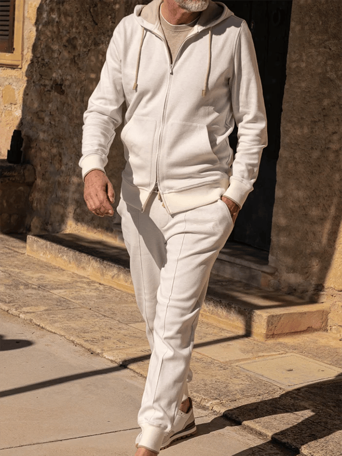 Men's Retro Solid Color Casual Open Pocket Hooded Sweatshirt