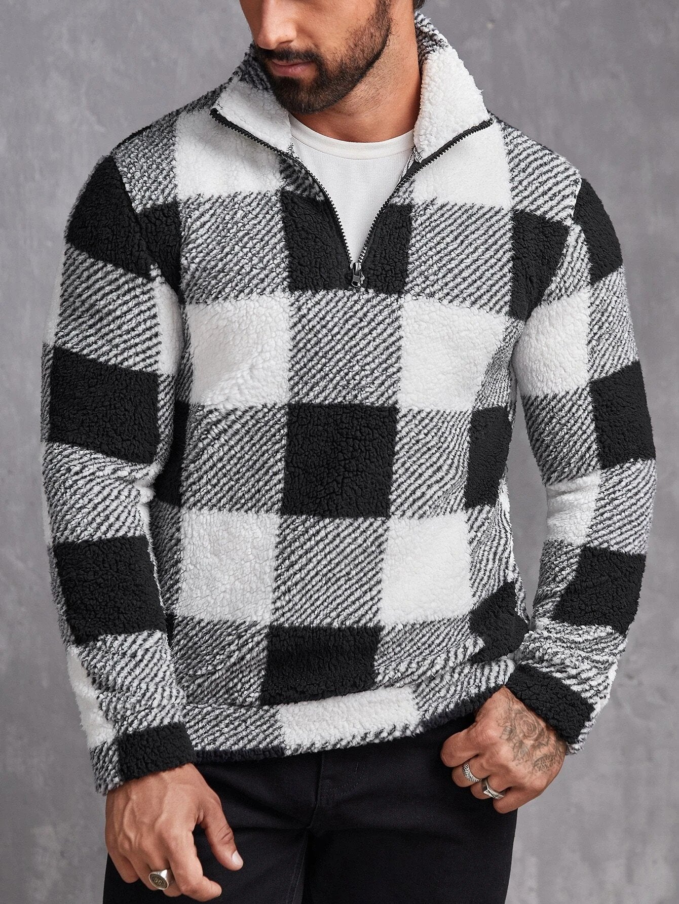 Men's Casual Plaid Zip-Up Sweatshirt