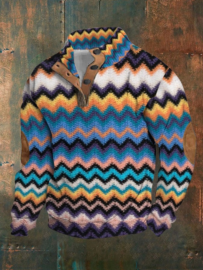 Men's Geometric Stand Collar Pullover