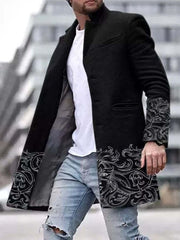 Men's Retro Printed Single Breasted Faul Wool Coat