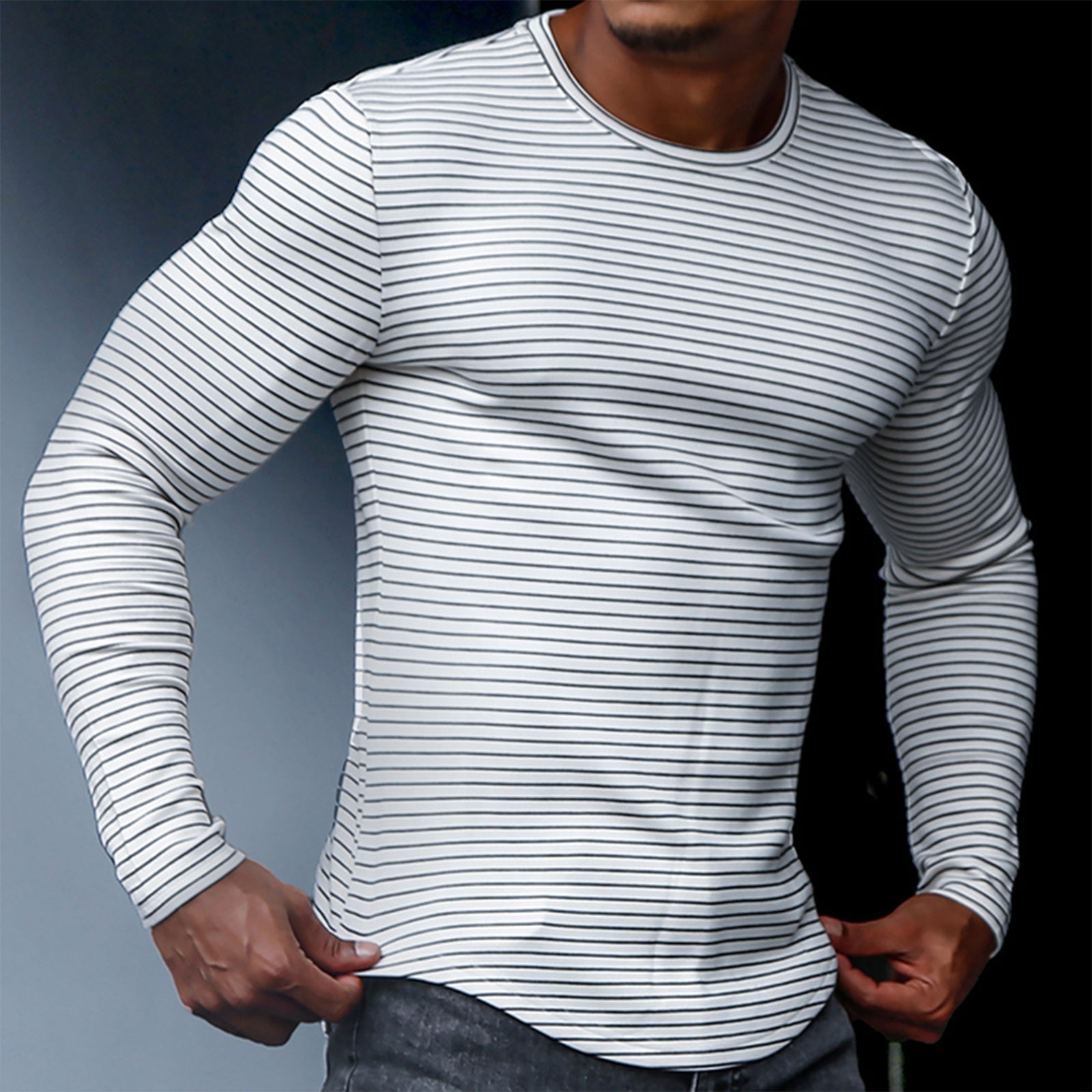 STRIPE 100% COTTON LONG SLEEVE T-SHIRT