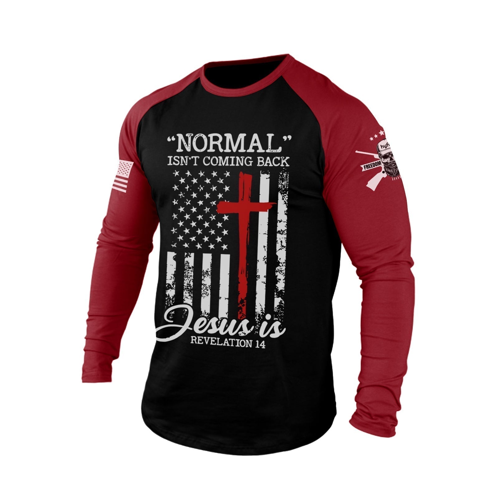 NORMAL USA FLAG CROSS 100% COTTON RAGLAN GRAPHIC LONG SLEEVE T-SHIRT