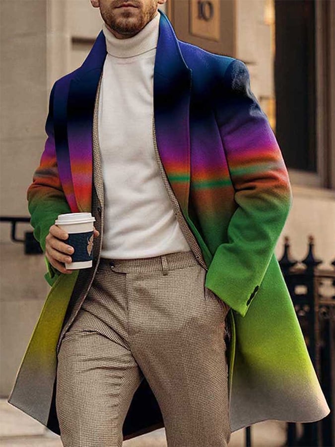 Men's Retro Casual Contrast Color Wool Coat