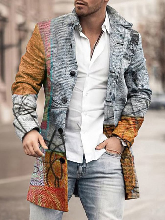 Men's Stylish Print Single Breasted Stand Collar Coat